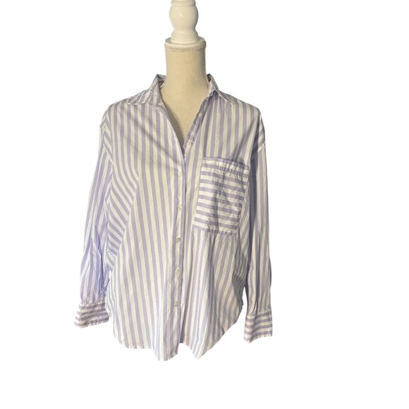 AYR The Deep End Shirt M medium grape soda purple stripe oversized button up - Picture 4 of 11